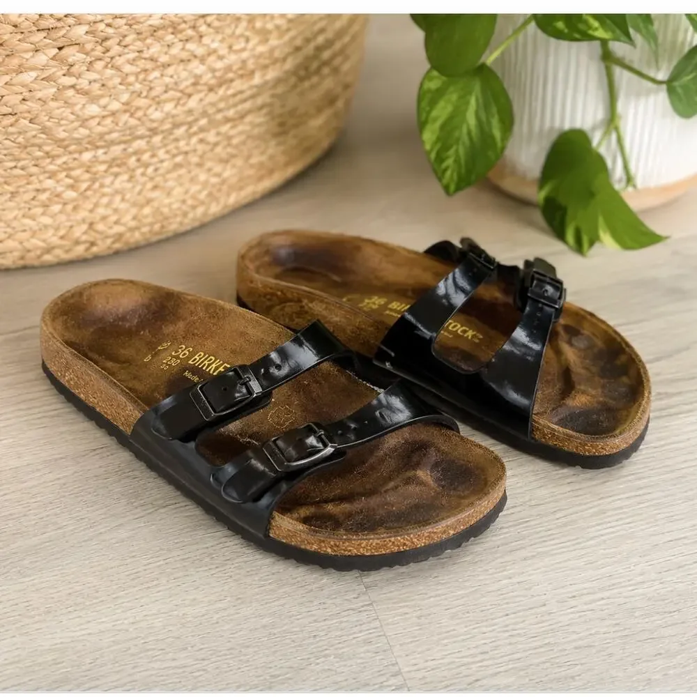 Birkenstock Florida Black Birko-Flor Triple Strap Sandals EU 36 US Women's 5–5.5